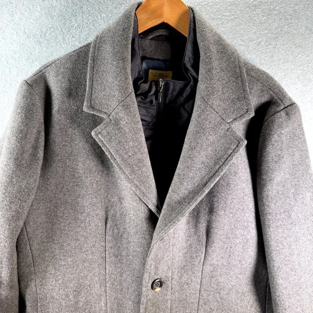 Tre Vero Wool Coat Men's XL Gray Inner Placket Front Notch Lapel Single Breasted